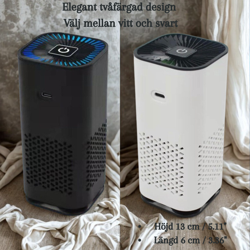 Bärbar Luftrenare med Negativ Jonisering – För Bil, Hem & Kontor